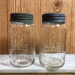 Vintage 1940’s Crown Glass Mason Jars with glass/zinc Lids